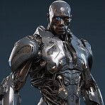 Android, cyborg and robot, black man and ai isolated on studio background, new technology and innovation. Scifi, male alien and futuristic, robotics engineering and portrait with fantasy and machine 