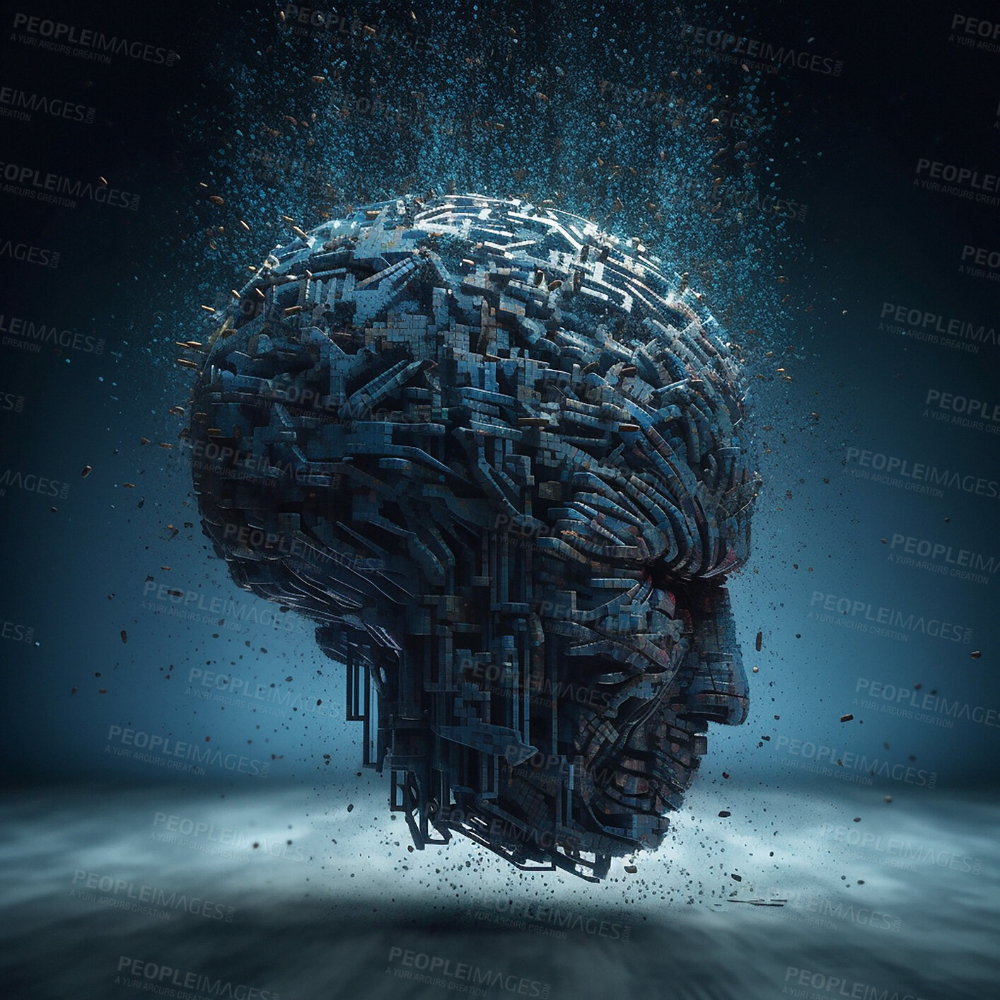 Buy stock photo Head, ai robot and futuristic 3d in studio isolated on a background or backdrop. Profile, cyber and bot, droid or machine, digital cyborg or render, robotic face or artificial intelligence generated.