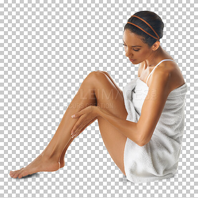 Skincare, woman and cosmetics for legs, natural beauty or luxury spa treatment. Female, lady or wellness for leg, feet or fitness for health, smooth or clear skin for dermatology isolated on a png background