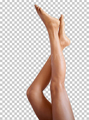 Legs, beauty and skin with a model black woman posing for skincare treatment. Fitness, spa and feet with a female isolated indoors for natural care or luxury wellness isolated on a png background