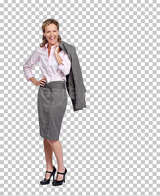 Business woman leadership, success and lawyer, smile with vision and portrait isolated on a png background. Career, corporate legal employee and professional mockup, female attorney and law advocate