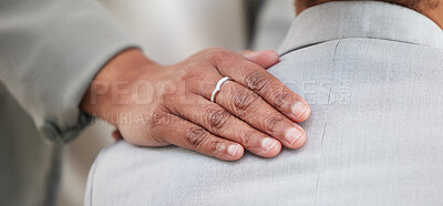 Buy stock photo Support, comfort and hand on back for consoling, empathy and sympathy at work. Console, help and a woman supporting a patient during therapy, counseling or psychological consultation together