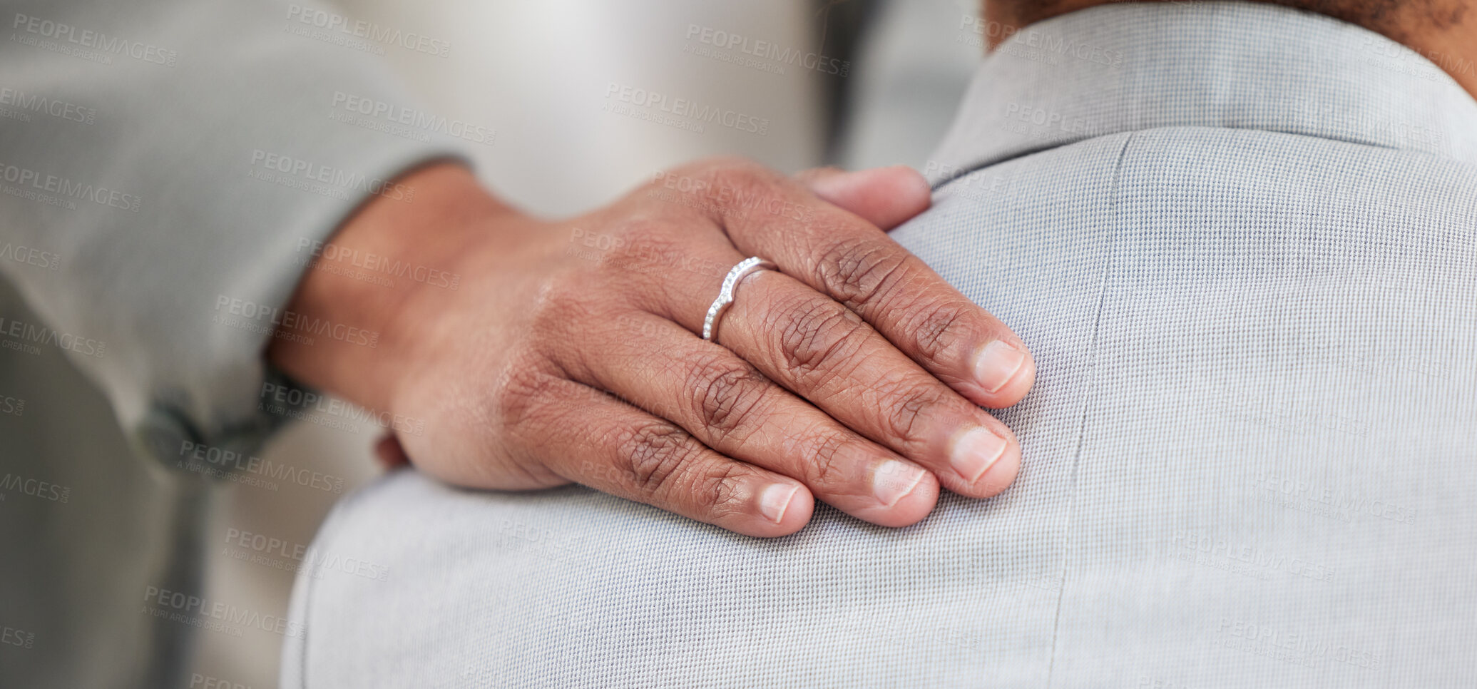 Buy stock photo Support, comfort and hand on back for consoling, empathy and sympathy at work. Console, help and a woman supporting a patient during therapy, counseling or psychological consultation together