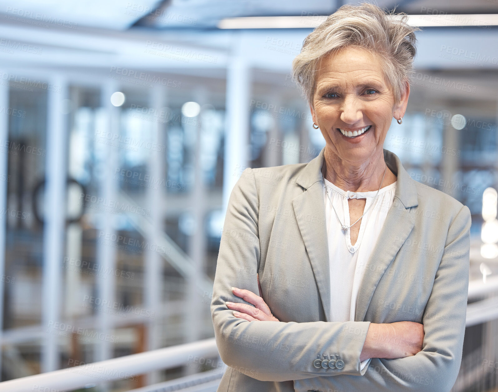 Buy stock photo Portrait, smile and business woman with arms crossed in office with pride for career, job or occupation. Ceo, senior boss or happy, proud or confident entrepreneur, person or professional from Canada