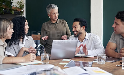 Buy stock photo Planning, talking and business people in a meeting at work for a collaboration, advice or agenda. Team, office and group of employees speaking about a plan, corporate idea or teamwork for a project