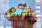 Cybersecurity, woman or virtual reality glasses with hologram for digital transformation, charts or graphs. Hacker with vr headset or overlay of online 3d code technology for big data or future news