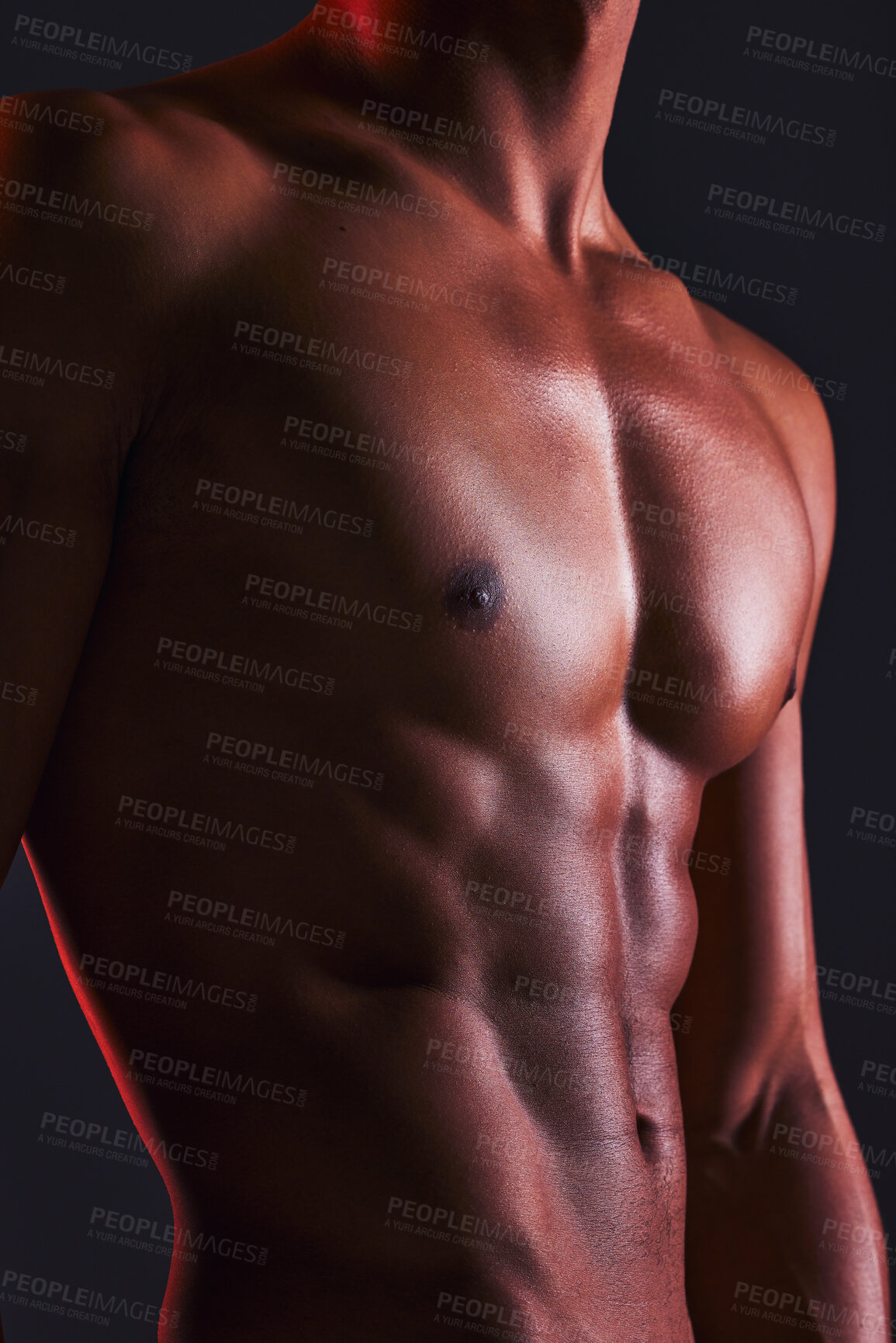 Buy stock photo Beauty, closeup and abs of man in studio for fitness, muscle and bodybuilder. Natural, workout and diet with abdomen of male model on black background for six pack, exercise and training