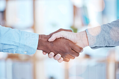 Buy stock photo Handshake, partnership and agreement between business people with team, collaboration and onboarding. Recruitment, hiring and success in deal or contract, support and solidarity while shaking hands