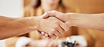 Business people, handshake and meeting for b2b, partnership or team collaboration at office. Employees shaking hands in teamwork, trust or agreement for deal, greeting or introduction at workplace