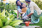 A woman, mother and daughter gardening together outdoor for growth or sustainability during spring. Plants, children and earth day with a family bonding in the garden for eco friendly landscaping