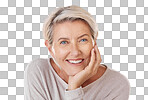 A Portrait of one happy caucasian mature woman Confident smiling senior woman looking cheerful while showing her natural looking teeth in a studio isolated on a png background