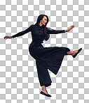 Training, woman or martial arts outfit for training, confidence or warrior. Female ninja, athlete or lady practice, motivation or practice for competition or relax isolated on a png background