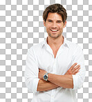 Fashion, young and man model in a studio with a casual, brand apparel and luxury classy outfit. Happiness, natural and portrait of a male from Canada with trendy clothes isolated on a png background
