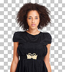 A Portrait of  beautiful and natural woman in a dress with a funky, edgy and classy outfit. Beauty, fashion and female model with cool and casual clothes isolated on a png background