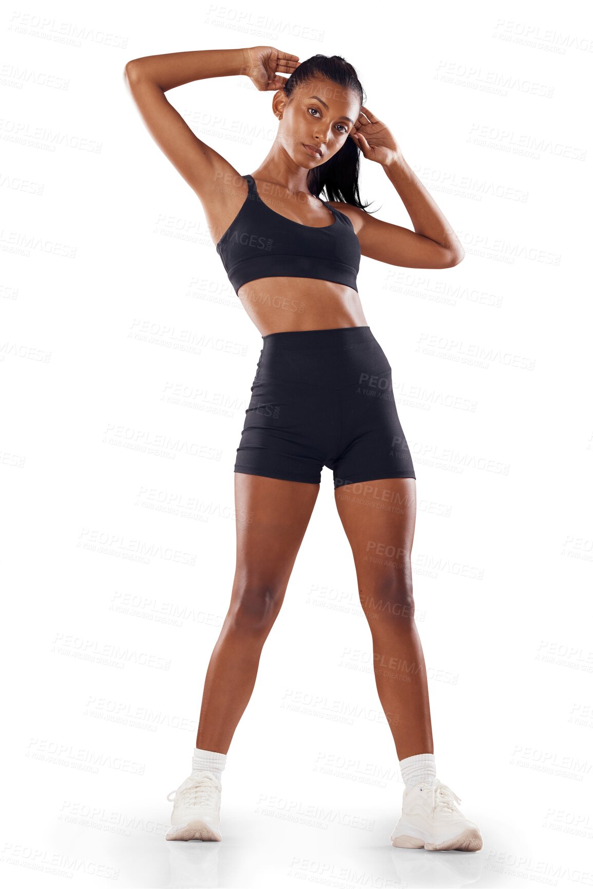 Buy stock photo Portrait, fitness or woman with wellness, goals or confident girl isolated on transparent background. Face, female person or model with training, healthy routine or self care for weight loss with png