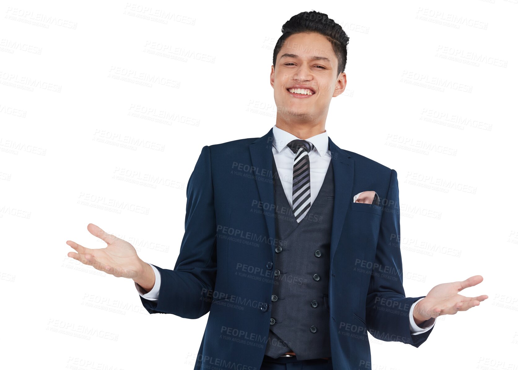 Buy stock photo Portrait, shrug and man with doubt, business and entrepreneur isolated against a transparent background. Face, male employee and worker shrugging, answer a question and why emoji with png