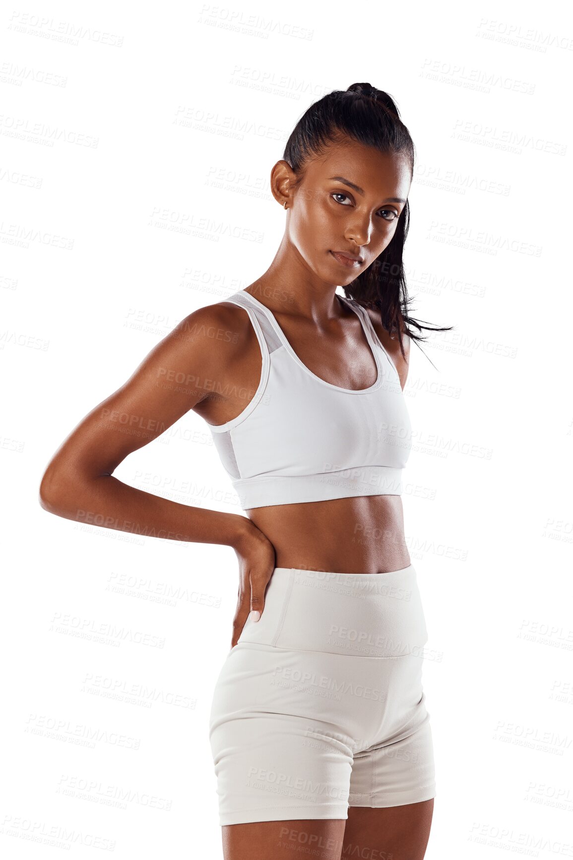 Buy stock photo Portrait, exercise and woman with wellness, fitness and lady isolated on transparent background. Face, female person or athlete with training, wellness or confidence for weight loss, png or body care