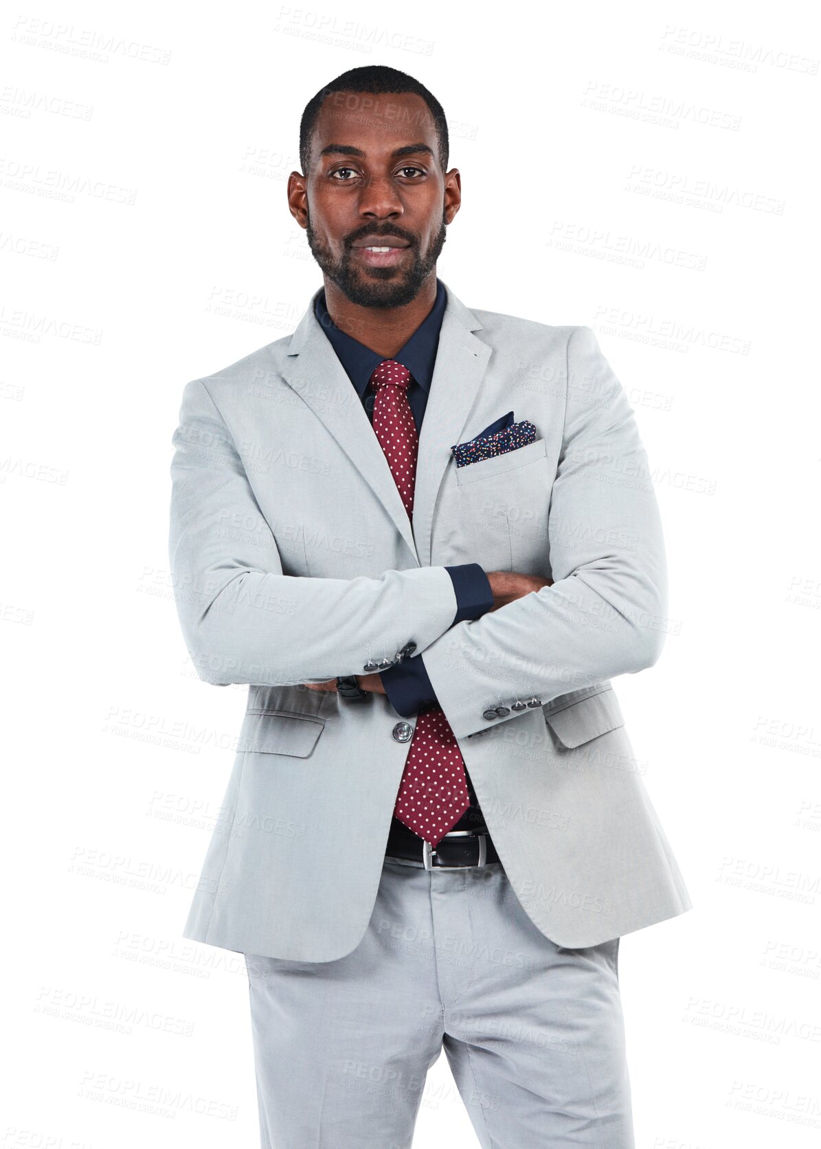 Buy stock photo Serious business, black man and portrait with arms crossed isolated on transparent png background. Male entrepreneur, professional corporate manager with pride, confidence and power suit of boss