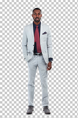 Buy stock photo Businessman, serious and portrait of a black man entrepreneur isolated in a transparent png background. Corporate, worker and young professional male person, manager or employee in a fashion suit