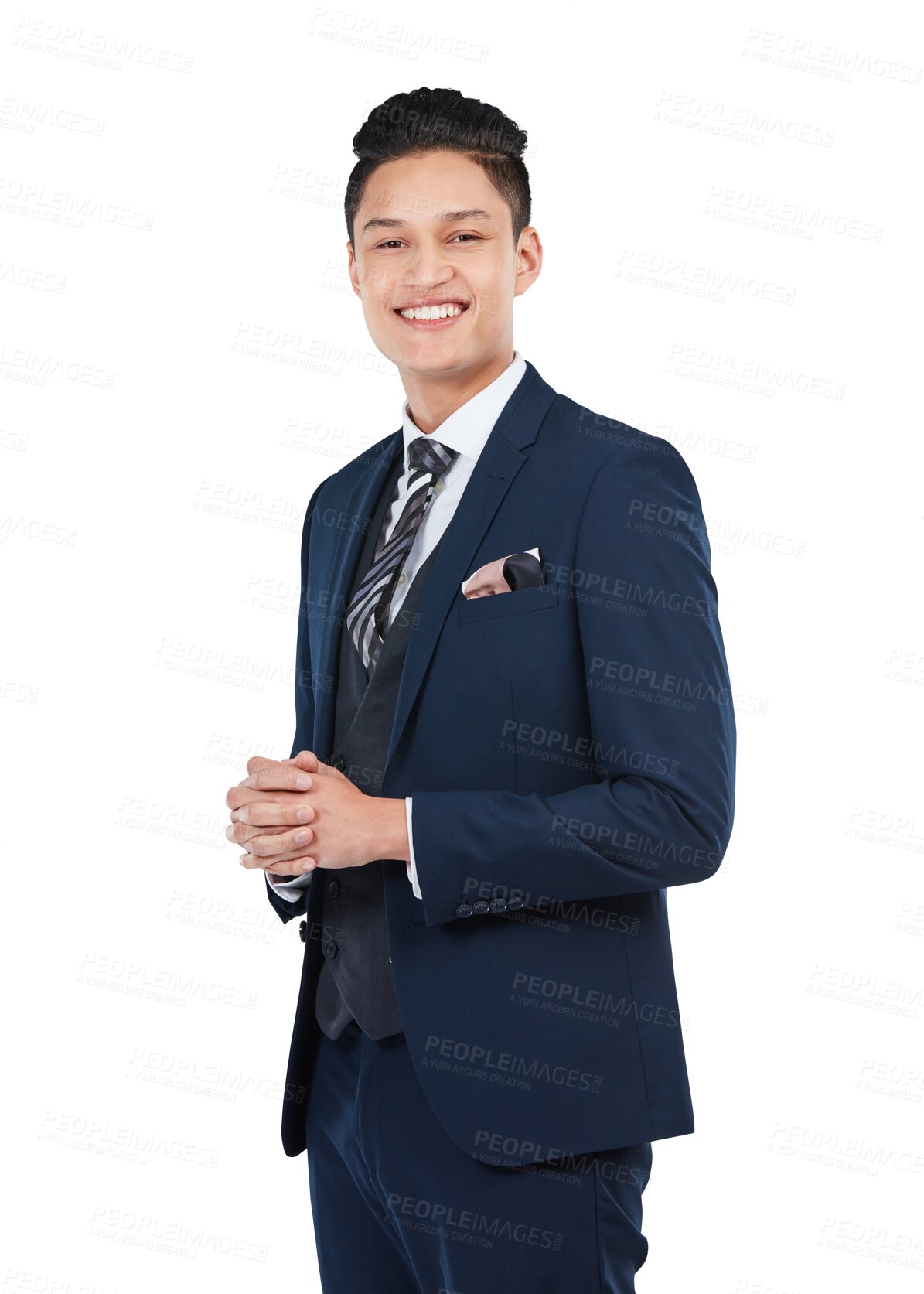 Buy stock photo Happy business man and portrait and confidence in suit isolated on transparent png background. Male entrepreneur, professional corporate fashion and manager standing with pride, smile and management 