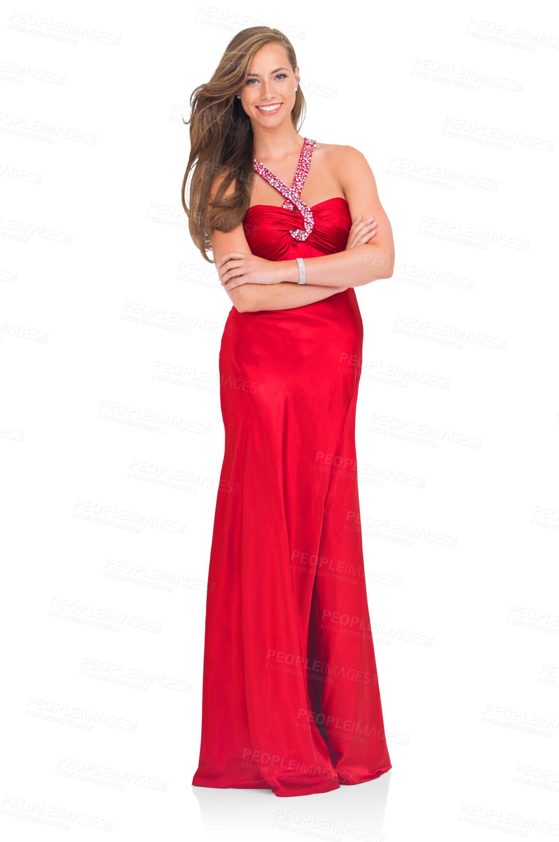 Buy stock photo Fashion, prom and arms crossed with portrait of woman on png for glamour, party and evening dress. Fancy, classy and luxury with female isolated on a transparent background for event, gala and style