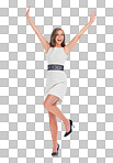 A Success, excited and business woman winning, celebration and confident. Smile, corporate fashion and isolated portrait of girl for ceo, manager and professional promotion isolated on a png background