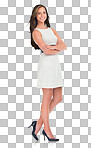 Corporate, fashion and portrait of business woman isolated on png background for leadership, confident and elegant. Business ceo, motivation and girl with arms crossed, happy and smile isolated in studio