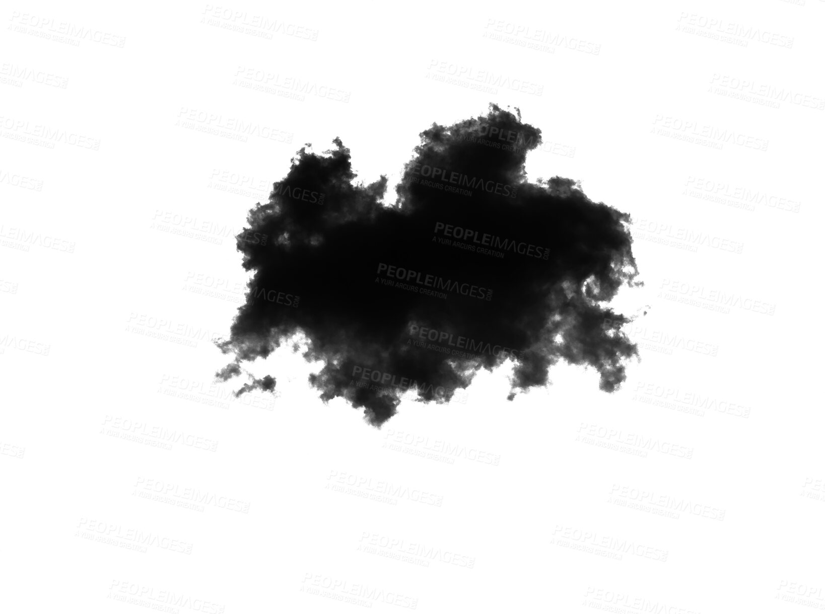 Buy stock photo Black smoke, cloud and smokey fog on isolated transparent background of steam, gas and mist explosion with powder spray. Design element, clouds and texture of a png particle, creative or steam vapor