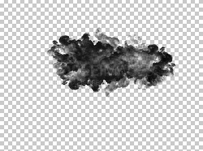 Buy stock photo Black smoke, cloud or vapor on transparent background of smokey flare, realistic steam gas, mist explosion with a particle powder spray, fog element or texture isolated of png format image
