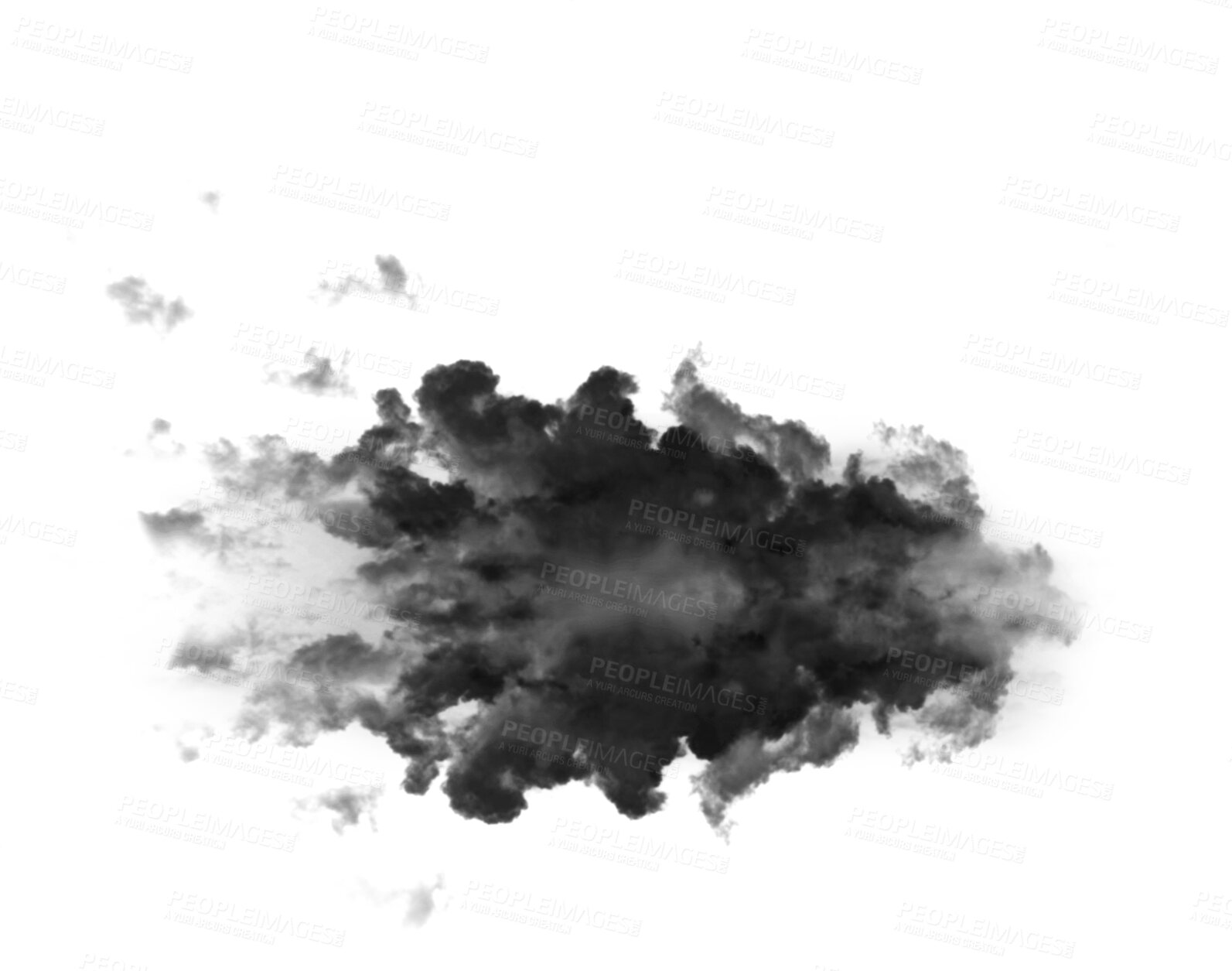 Buy stock photo Black smoke, cloud or fog isolated on png or transparent background, smokey flare and steam or gas. Powder spray, mist and Rorschach test for mental health and texture with design element