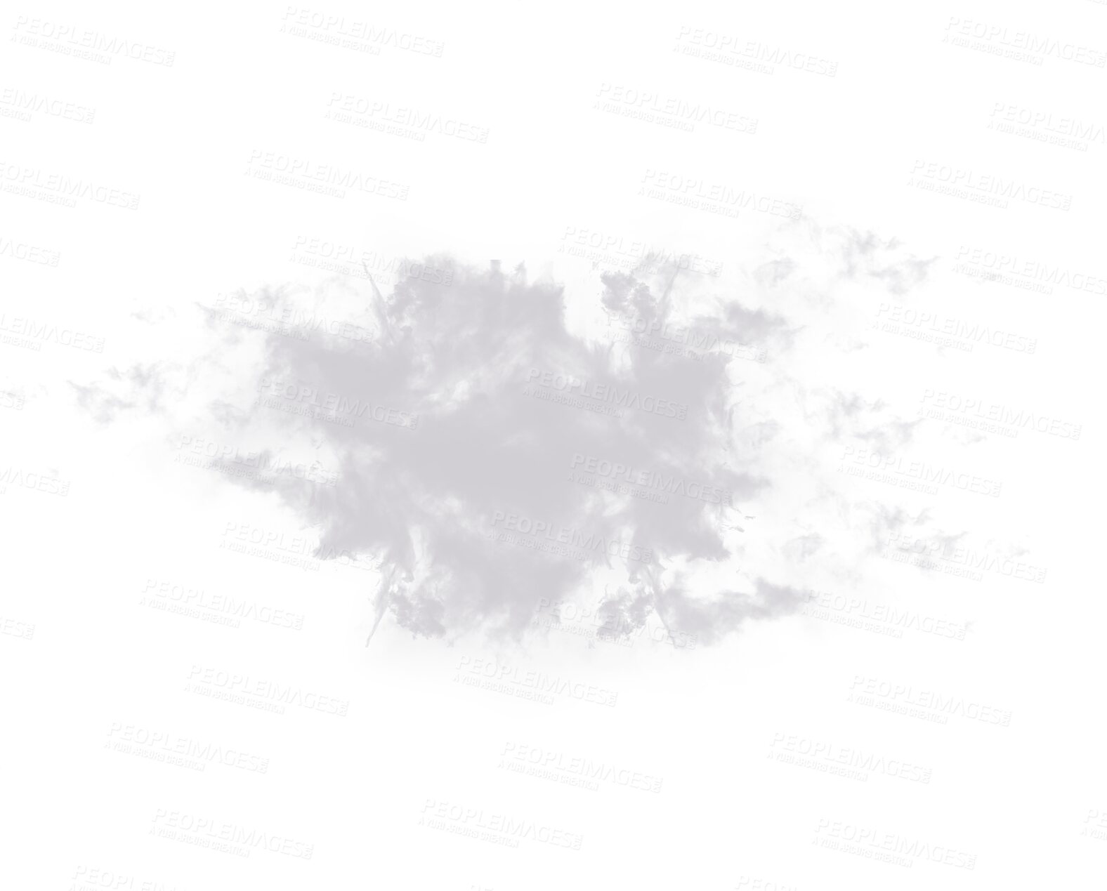 Buy stock photo Grey smoke cloud, fog or smokey flare and realistic steam or gas, mist explosion with a powder spray and a design element texture isolated on a transparent and png background