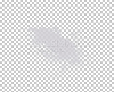 Buy stock photo Grey smoke cloud, fog or smokey flare and realistic steam or gas, mist explosion with a powder spray and a design element texture isolated on a transparent and png background