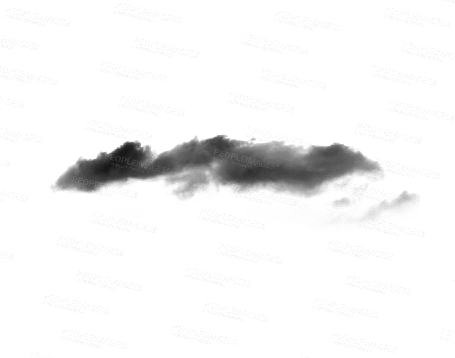 Buy stock photo Black smoke, cloud or fog of graphic, smokey flare or realistic steam of gas, mist explosion with a powder spray. Design element texture dark clouds isolated on a transparent png background