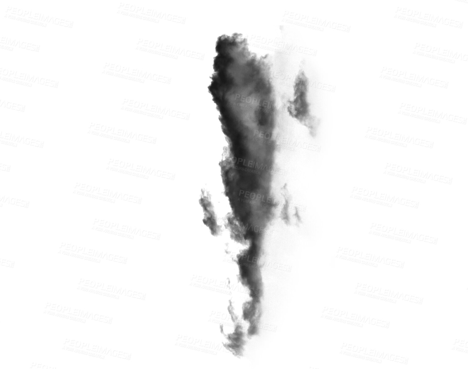 Buy stock photo Black smoke, cloud or fog isolated on transparent background of steam or gas, mist explosion design. Powder, air pollution or climate, dark dust and abstract tornado design on png