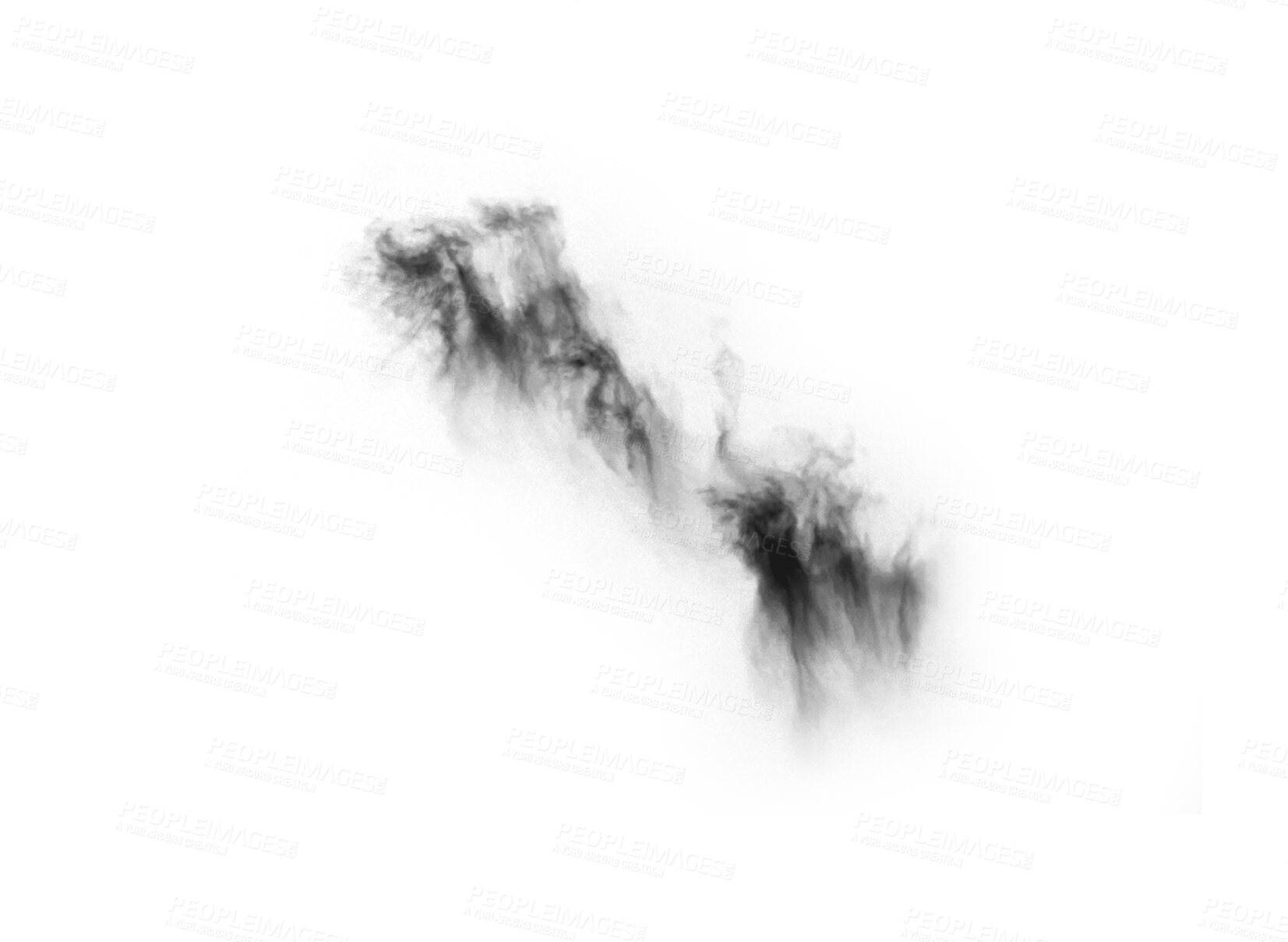 Buy stock photo Black smoke, steam or abstract art with vapor of steam, gas or mist explosion with bomb explosion. Foggy effects, design elements or cloudy dust pollution isolated on transparent png background