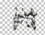 Black smoke cloud, fog and graphic of smokey flare or realistic steam of gas, mist explosion with powder spray. Design element texture or Rorschach test isolated on transparent png background