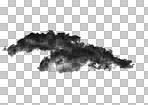 Black smoke cloud, gas and transparent png for steam, fog or explosion for mist pattern. Abstract, dark dust clouds or pollution design on cutout background for texture, graphic or environment