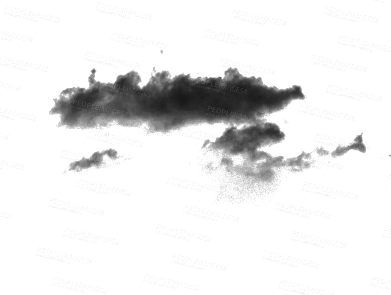 Buy stock photo Fog, black smoke or png alpha channel of smokey flare and steam or gas. Dark mist cloud, pollution or toxic design element texture in air for art isolated on transparent gray and white background