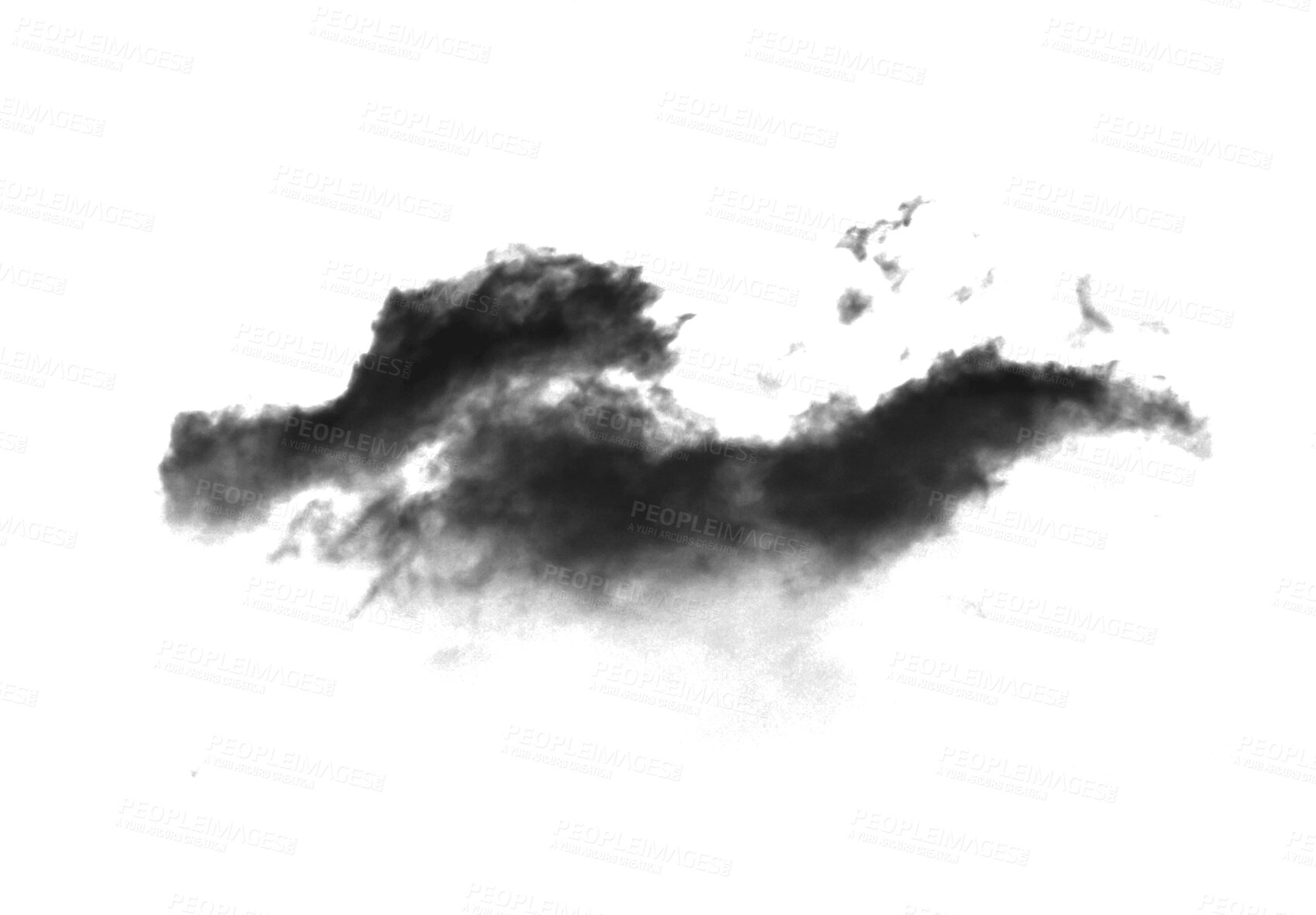 Buy stock photo Black smoke clouds, fog and transparent png for steam, gas or explosion for mist pattern. Abstract, dark dust cloud or pollution design on cutout background for texture, graphic or environment