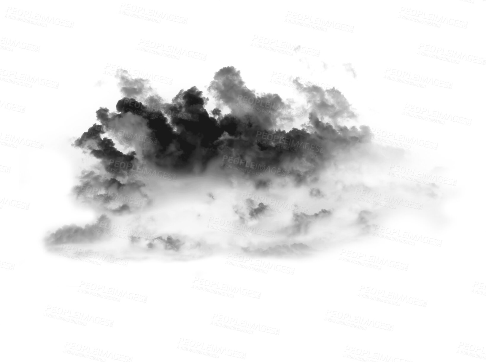 Buy stock photo Black smoke, steam or cloud design effects with steam, gas textures pattern or misty powder chemicals. Foggy smog elements, abstract or cloudy dust pollution isolated on transparent png background