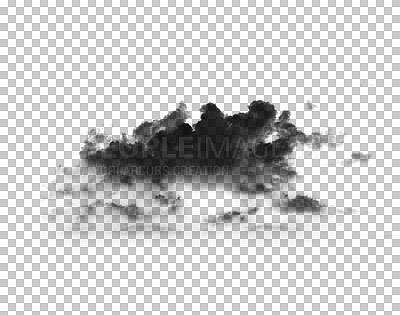 Buy stock photo Black cloud, inkblot and Rorschach test isolated on png or transparent background, psychology and smokey blob. Creative, mist or fog, powder spray and steam and psychiatric evaluation