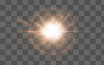 PNG background, lens flare and sun with design, texture and star on a transparent to simulate an explosion of energy. Digital, light and sparkle illustration with graphic glow and creativity
