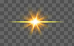 PNG, lens flare and star on a transparent background to simulate the sun, an explosion or light. Digital, special effects and cgi with a spotlight or sparkle illustration for graphic design