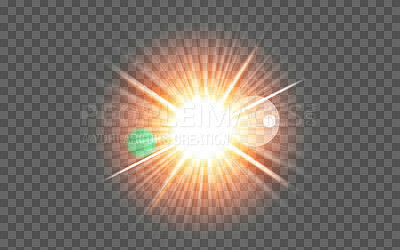 PNG, flare and sun on a transparent background to simulate an explosion, a star or light. Digital, special effects and cgi with a spotlight or sparkle illustration for graphic design