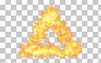 Fire, flames and heat by transparent png background with mock up space for burning triangle. Burn, flames and mockup for wildfire pyramid, pollution or emergency for natural disaster in design