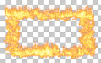 Fire frame, flame and heat on transparent png background inferno or orange energy icon. Illustration of danger, shape or texture design of realistic wildfire graphic detail, glow or earth element
