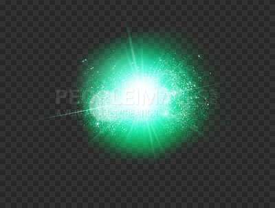 Buy stock photo Green, digital lens flare and light isolated on png or transparent background with sparkle and streak. Glow, shine and star with circle beam, lighting and bright with spark, glowing and abstract