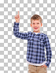 A cute and friendly child with his hands pointing towards an idea or a blank space, exuding an optimistic and approachable vibe that is perfect for advertising, presenting, or marketing isolated on a PNG background.