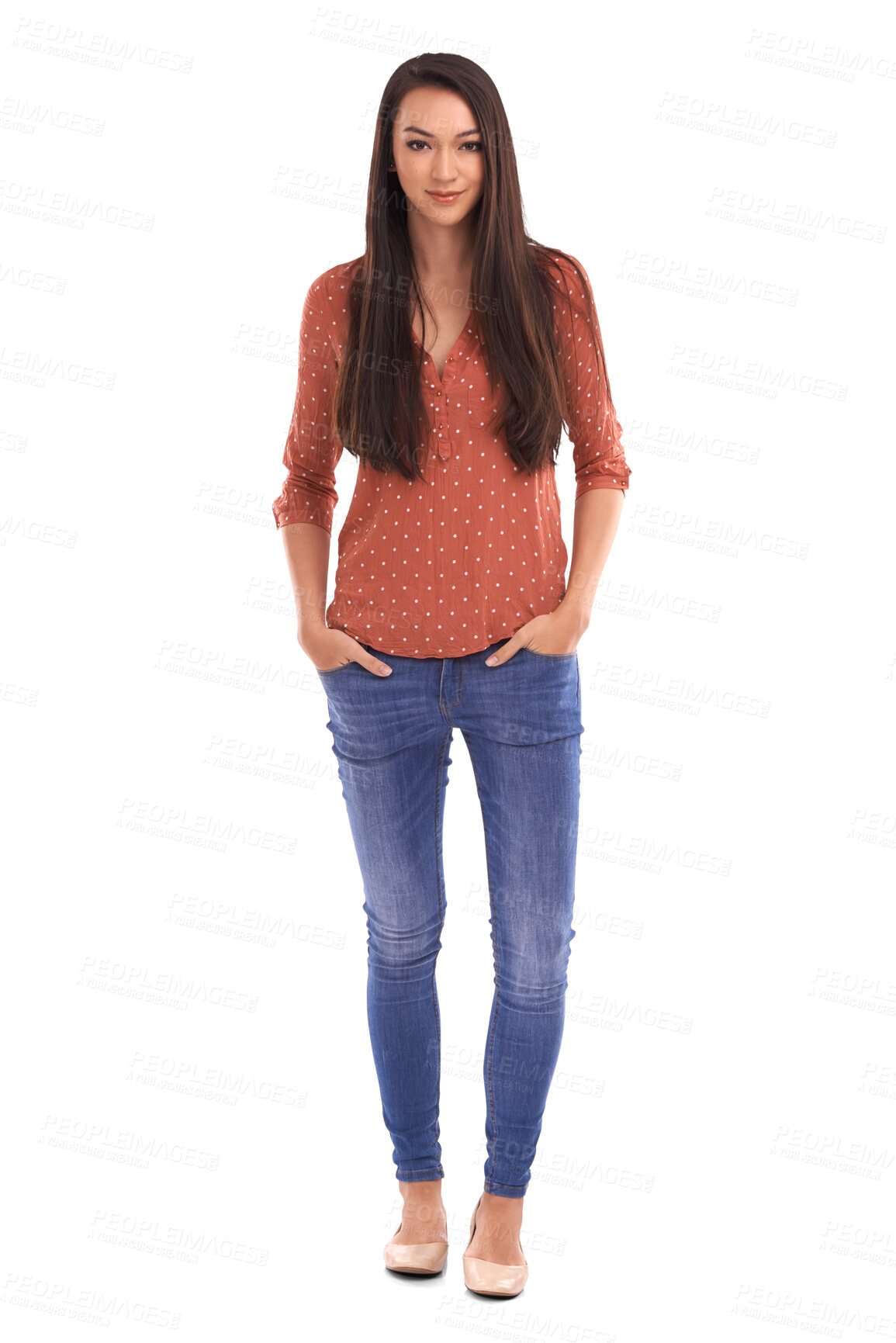 Buy stock photo Portrait, fashion and style with a woman with casual pose and confidence. Happy, smile and female model with beauty and youth posing in stylish clothes isolated on a transparent, png background
