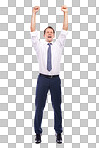 A joyous businessman joins in celebrating the achievement and success of employees, expressing his happiness for their accomplishment isolated on a png background.